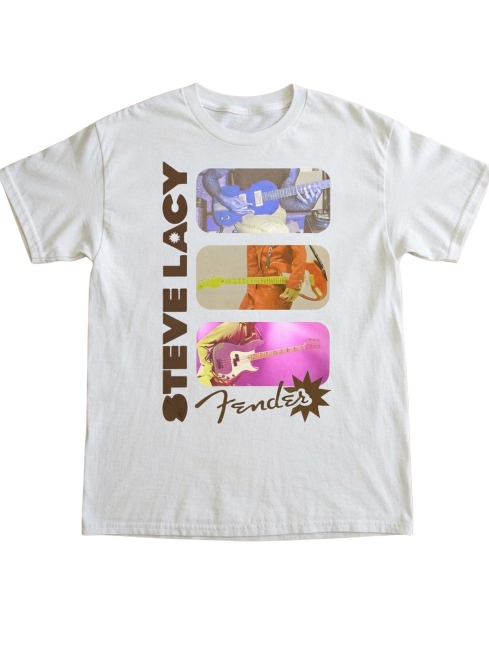 Gildan Steve Lacy White Tee with Multicolor Guitar Panels